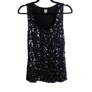 Deb Size Small Y2K Sequin Scoop Neck Tank Cami Going Out Top Black Vintage